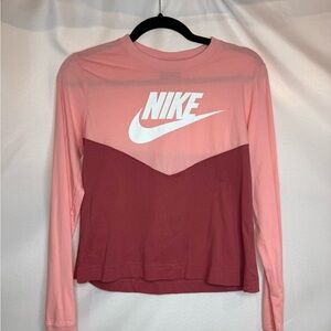 Nike Asymmetrical Pink Red Graphic Long Sleeve Tee